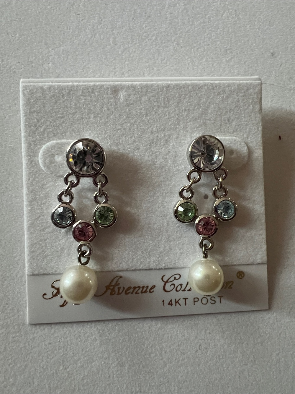 Pearl Drop Multicolor Crystal Earrings - Silver-Tone